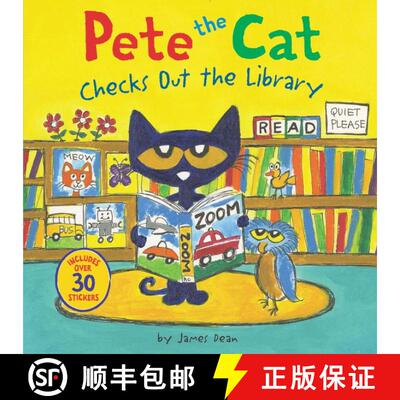 【3-4周达】Pete the Cat Checks Out the Library: Includes Over 30 Stickers! [9780062675323]