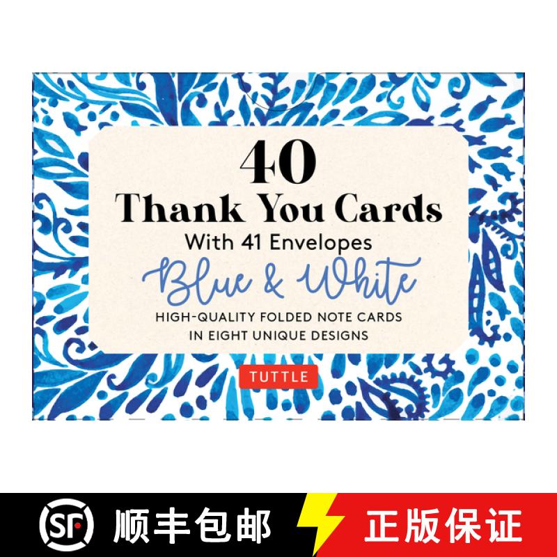 【3-4周达】Blue & White 40 Thank You Cards with Envelopes: 40 Blank Cards in 8 Designs (5 Cards Each)... [9780804854863]