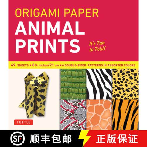【3-4周达】Origami Paper - Animal Prints - 8 1/4 - 49 Sheets: Tuttle Origami Paper: High-Quality Larg... [9780804837958]