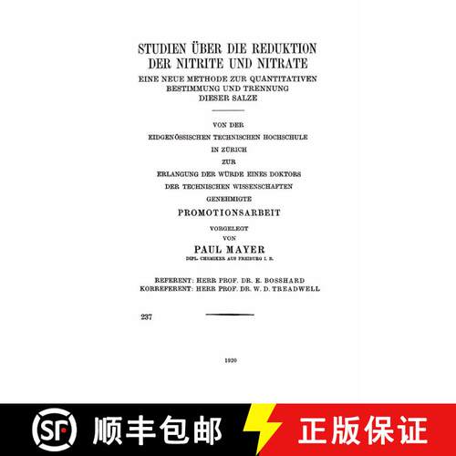 【3-4周达】Studien über die Reduktion der Nitrite und Nitrate : Eine Neue Methode zur Quantitativen ... [9783662230350]