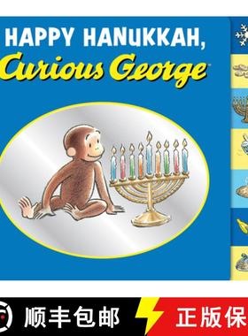 【3-4周达】Happy Hanukkah, Curious George Tabbed Board Book: A Hanukkah Holiday Book for Kids [9780547757315]
