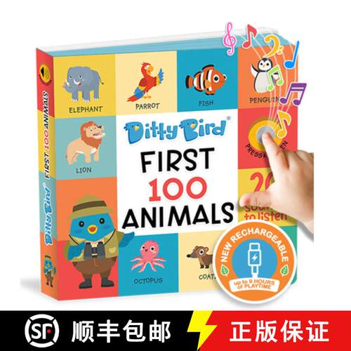 【3-4周达】Ditty Bird First 100 Animals Interactive Sound Book for Toddlers 1- 3 Speech Therapy Learn... [9781838206499]