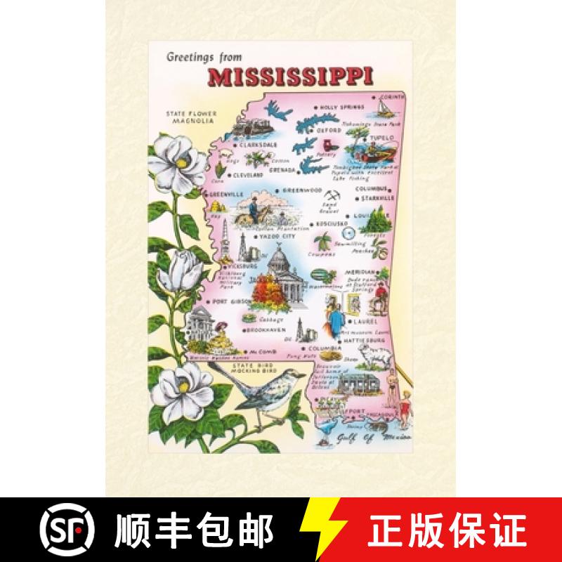 【3-4周达】Vintage Lined Notebook Greetings from Mississippi Map [9798385428366]