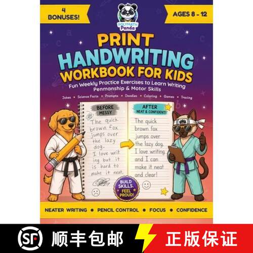 【3-4周达】Print Handwriting Workbook for Kids 8-12: Fun Weekly Practice Exercises to Learn Writing, ... [9781965964712]