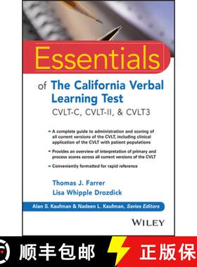 【3-4周达】Essentials Of The California Verbal Learning Test - Cvlt-C, Cvlt-2, & Cvlt3 [Wiley心理学] [9781119578567]