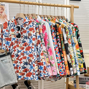 宽松显瘦防晒衣外穿 秋冬新款 表演舞蹈港风复古花朵碎花衬衫 女长袖