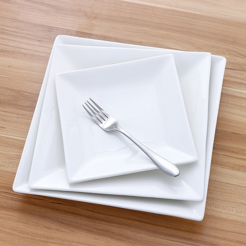 西餐盘陶瓷纯白正方盘子