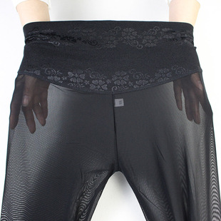 袜 防脱丝内置安全高腰蕾丝花纹网面连裤 夏天薄款 维宾网纱打底裤