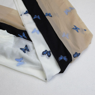 丝袜带蓝蝴蝶图案时尚潮女性感印花连裤袜夏季薄款暗黑打底裤袜白
