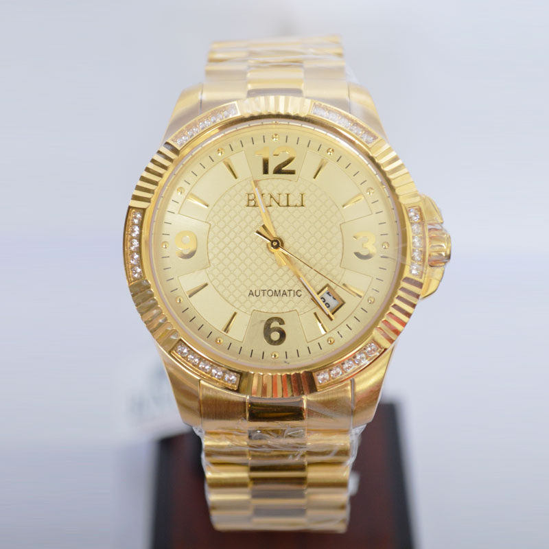 宾利手表全自动机械男表情侣对表金色商务防水男女表6023