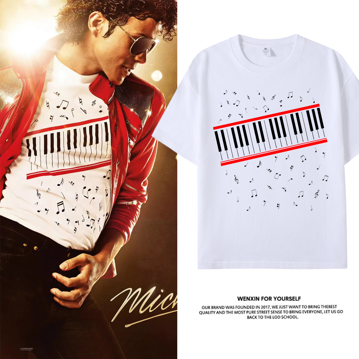 Michael Jackson迈克尔&middot;杰克逊电影同款周边音符短袖T恤应援衣服