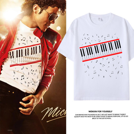 Michael Jackson迈克尔·杰克逊电影同款周边音符短袖T恤应援衣服