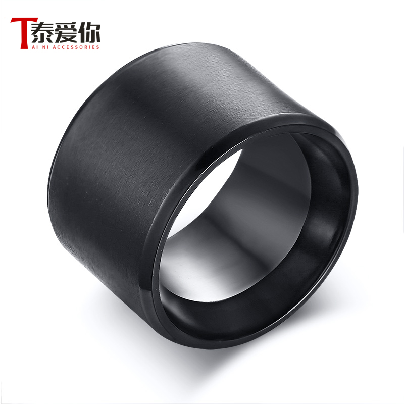 泰爱你15mm黑色宽面素圈戒指