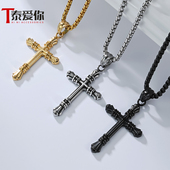 泰爱你时尚 个性 复古朋克十字架项链男女嘻哈金属链条吊坠饰品配饰