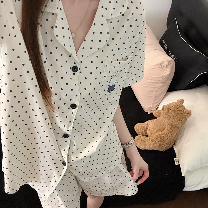 韩系睡衣女夏季纯棉短袖短裤套装