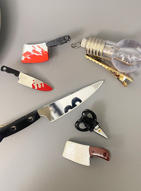 网红搞怪发光一把刀菜刀水果刀剪刀发夹灯泡边夹发卡子碎发夹刘海