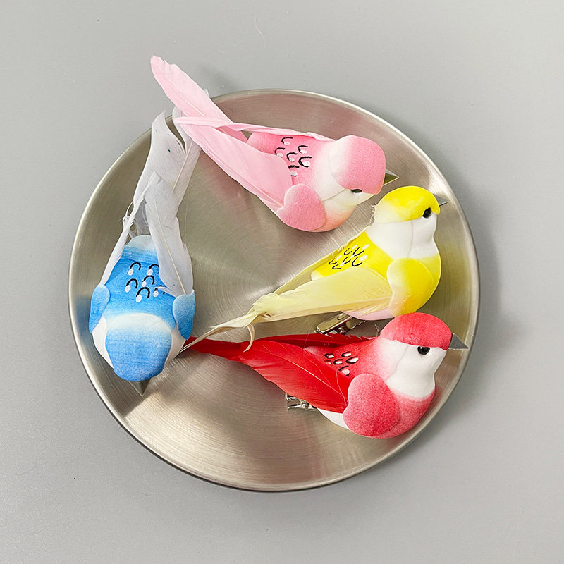 仿真可爱古风麻雀彩色红色黄色蓝色小鸟装饰发夹鸭嘴夹子儿童头饰图片