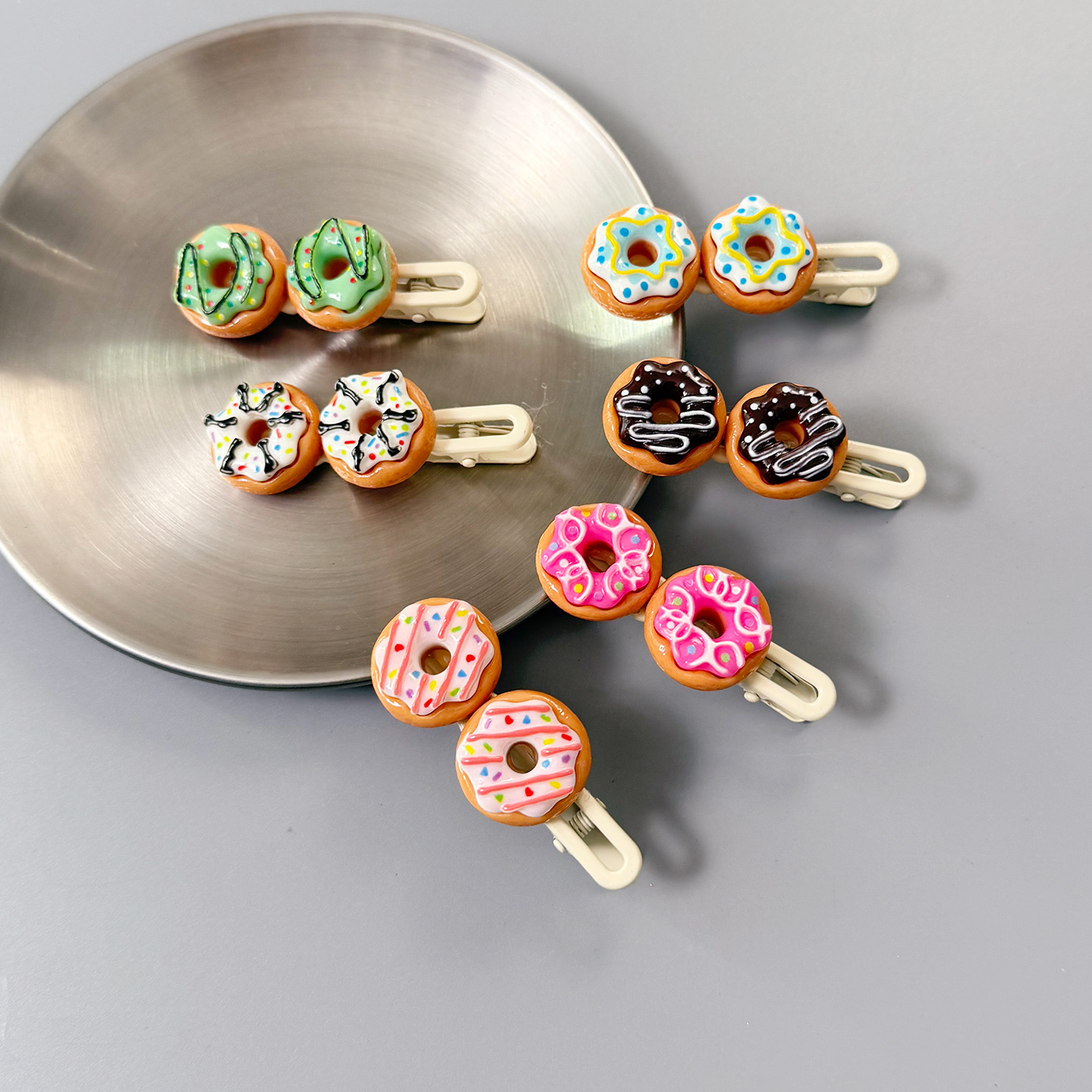 可爱仿真甜甜圈零食发夹鸭嘴夹侧边刘海碎发卡子刘海儿童趣味头饰