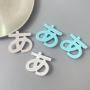 创意平假名文字蓝色白色字母文字发夹刘海夹二次元 小众甜酷卡子女