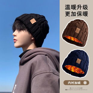 加绒针织帽男冬季帽子男防寒保暖冷帽冬天东北棉帽线帽毛线帽男款