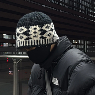 渔夫帽男款冬季帽子男士费尔岛毛线帽男生大头针织帽冷帽潮牌针织