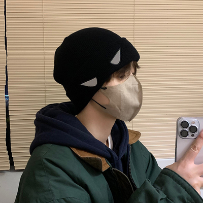 黑色毛线帽潮牌ins鬼脸冬季街舞