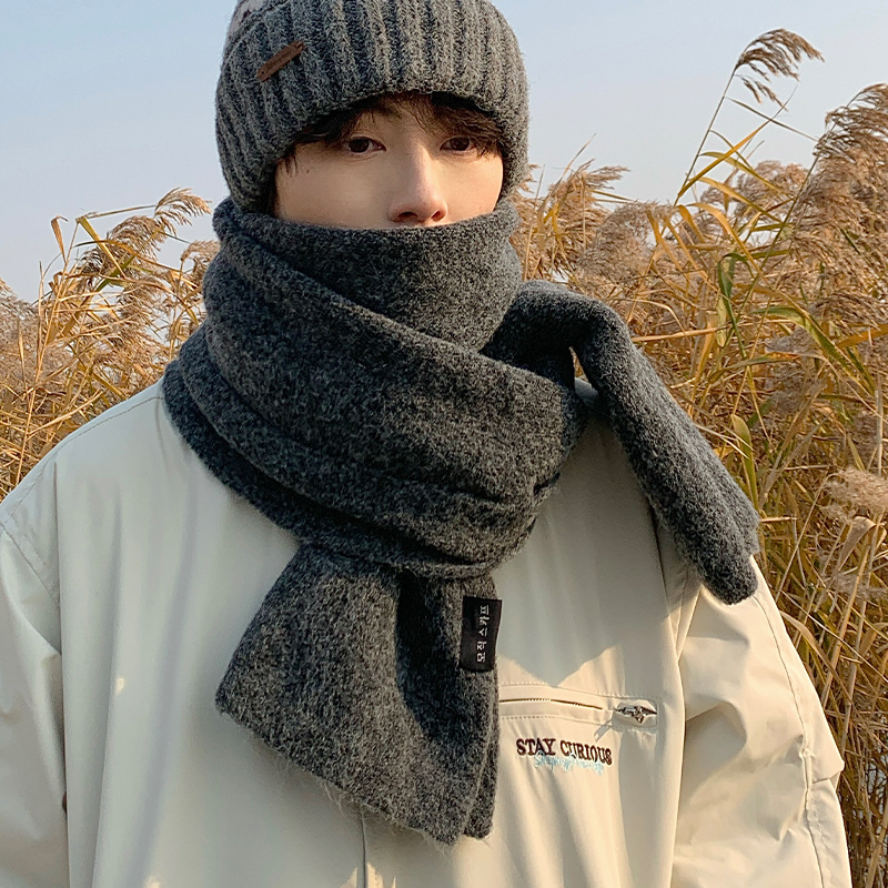 灰色围巾男冬季保暖毛线围脖男士送男朋友礼物2025新款纯色氛围感