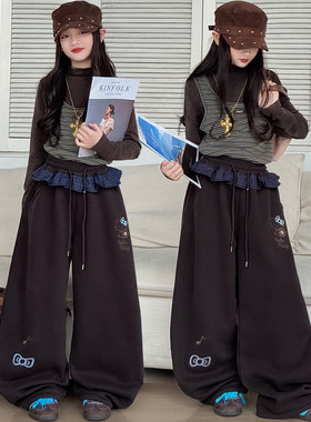 女童加绒卡通卫裤爵士舞套装