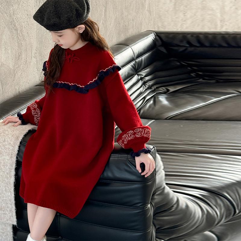 女童秋冬加厚针织衫连衣裙