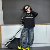 女童秋季 长袖 t恤儿童卫衣小女孩上衣又酷又飒假两件速干运动体恤