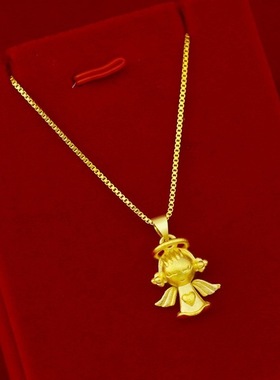 越南沙金小天使项链吊坠黄铜镀金