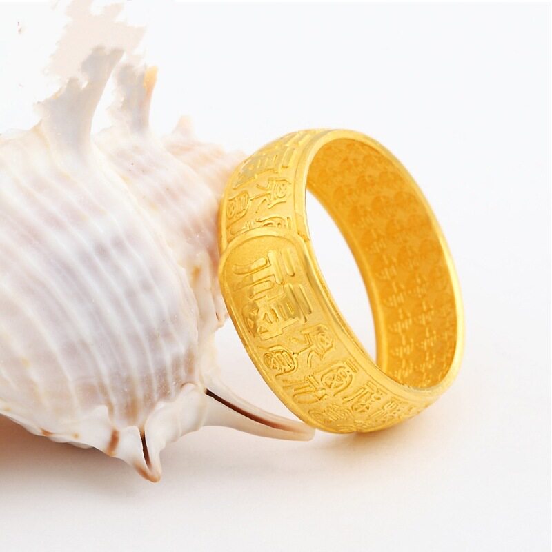 越南沙金百福男士开口戒指黄铜镀金福字戒指男士复古宽版戒指首饰