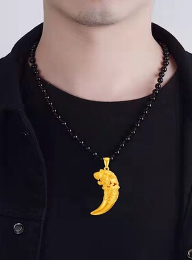 越南沙金虎牙吊坠黄铜镀金个性时