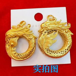 龙凤吊坠黄金色平安扣男女情侣款项链十二生肖本命年龙挂坠批发