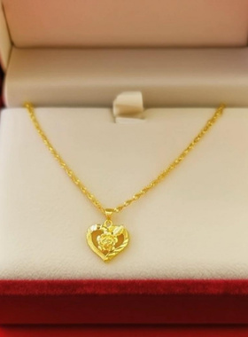 越南沙金四叶草爱心吊坠镂空桃心