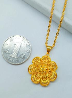 越南沙金牡丹花吊坠黄铜镀金花朵