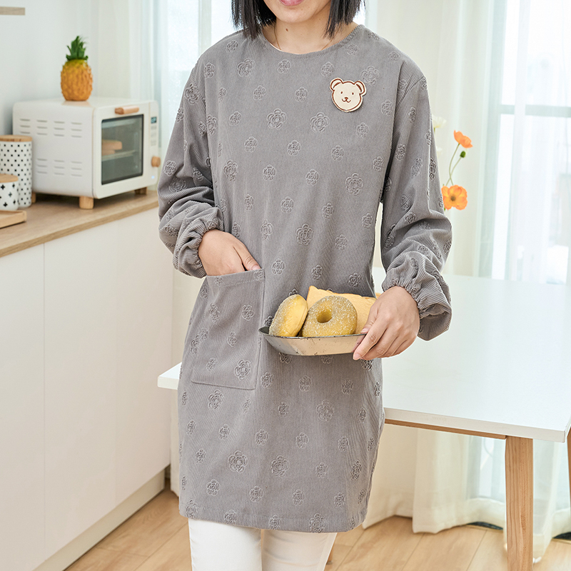 长袖灯芯绒围裙防污工作服