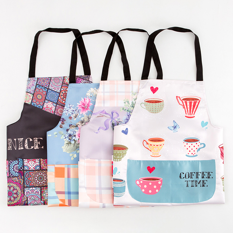 时尚挂脖家用印花防油污围腰女