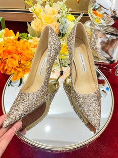 香槟金色高跟鞋 水晶婚鞋 女细跟2024年新款 主婚纱订婚结婚鞋 新娘鞋