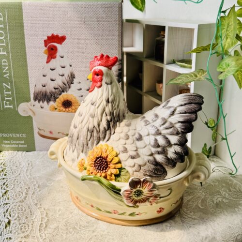 美国釉下彩鸡陶瓷加盖碗储物罐家居饰品酒柜电视柜摆件Cookie Jar