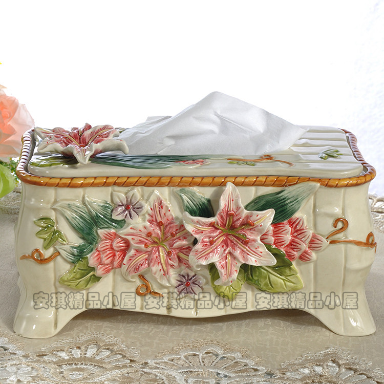 促销方亚百合花陶瓷纸巾盒餐巾盒抽纸盒客厅电视柜茶几摆件礼品,家居饰品,装饰纸巾盒,淘宝优惠券,粉丝福利购,淘宝优惠卷
