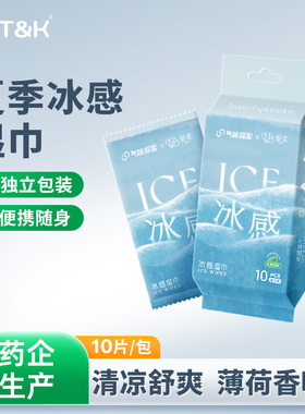 夏季擦面擦手除汗冰感湿纸巾户外运动清洁独立便携薄荷味凉感湿巾