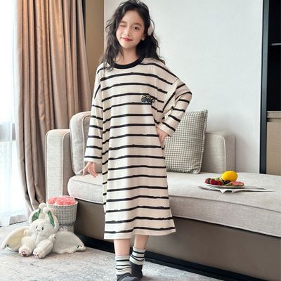 长袖德绒女童睡裙秋冬款薄绒套头女孩睡裙中大童保暖防寒儿童睡衣
