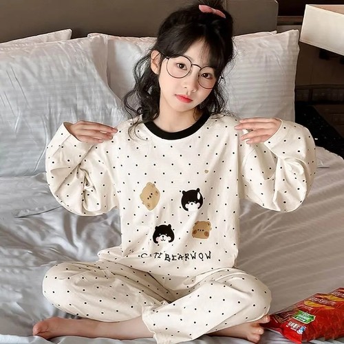 中大童儿童女孩春秋款空调服可爱女童家居服纯棉长袖长裤全棉睡衣
