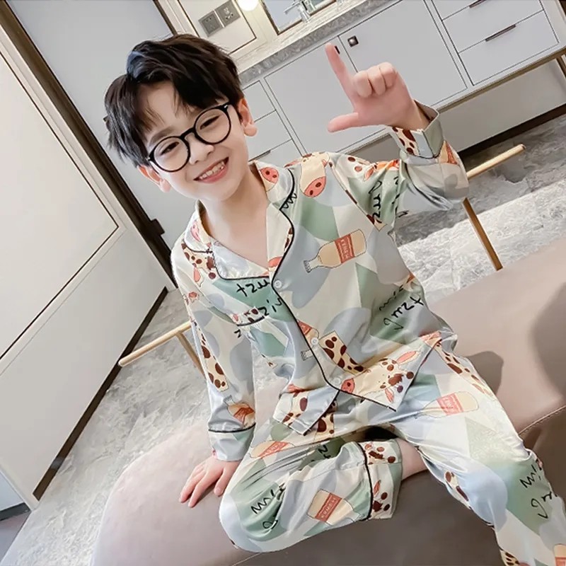 儿童睡衣春秋季新款翻领长袖男童睡衣套装宽松洋气外穿大童空调服,童装/婴儿装/亲子装,家居服套装,淘宝优惠券,粉丝福利购,淘宝优惠卷