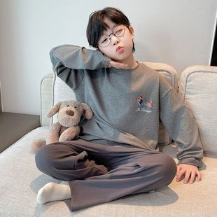 中大童 德绒男童家居服套装 儿童睡衣秋冬新款 保暖打底内搭上衣长袖