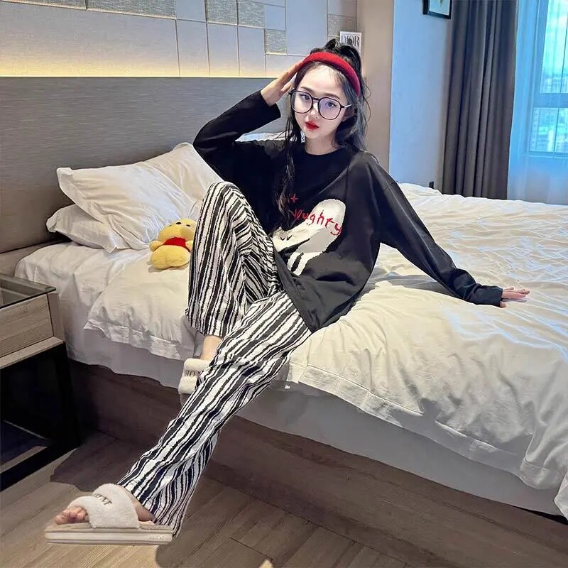 女童睡衣家居服长袖春款套装春秋中大童新款儿童全棉女孩纯棉休闲图片