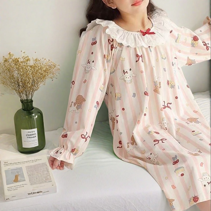 儿童睡裙春秋款韩版外穿长袖女童睡裙宽松休闲女孩睡裙中大童裙子