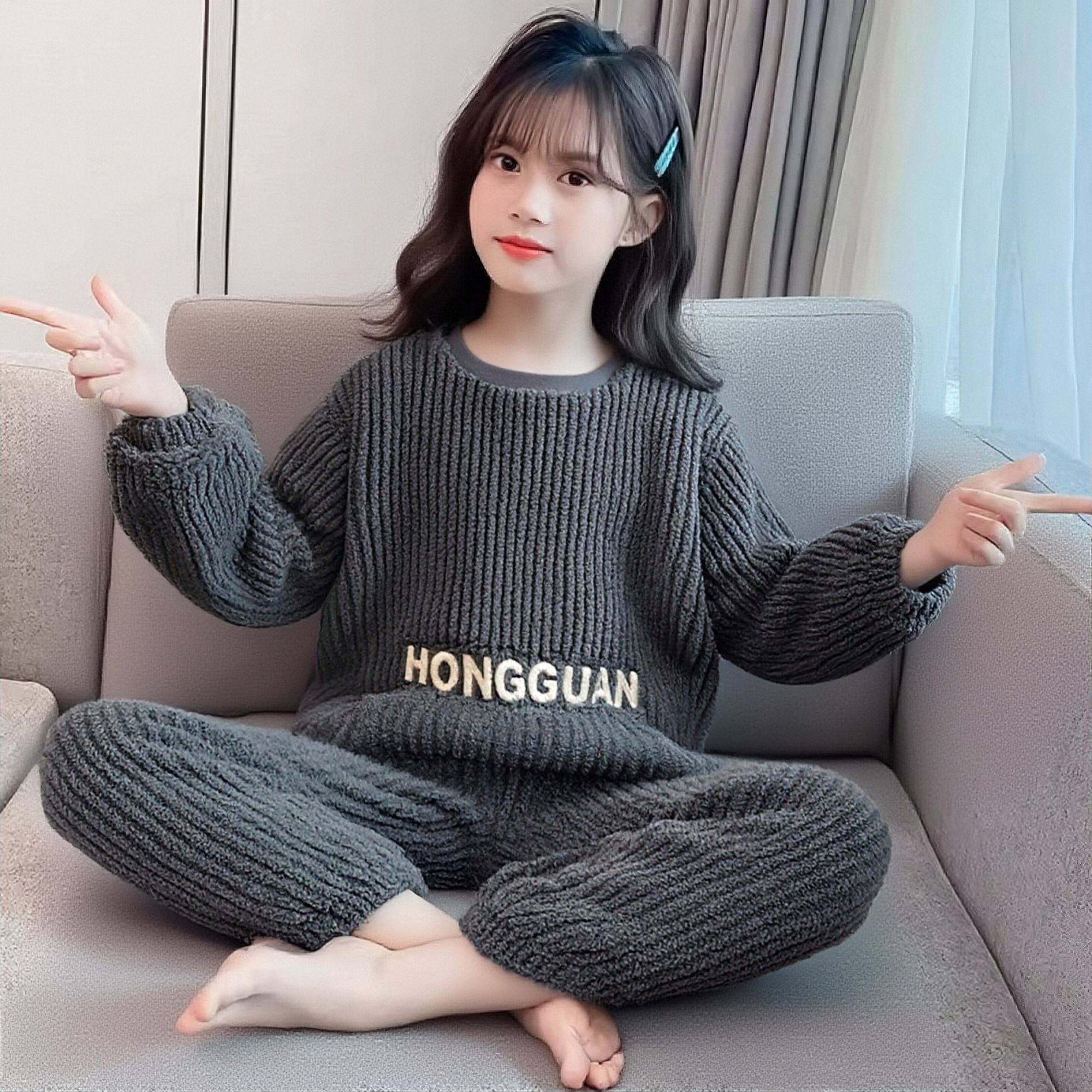 秋冬季儿童家居服珊瑚绒长袖女童睡衣套装宽松保暖加厚大童空调服,童装/婴儿装/亲子装,家居服套装,淘宝优惠券,粉丝福利购,淘宝优惠卷