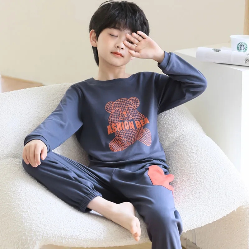 儿童睡衣秋季新款长袖睡衣男童家居服套装宽松束脚外穿大童空调服